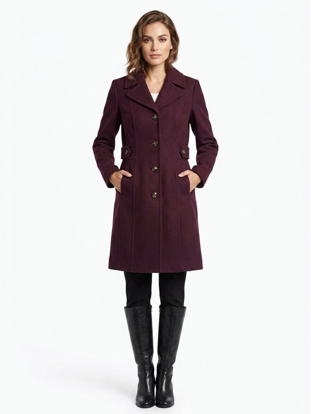 NWT Anne Klein Women's Burgundy Plum Wool Blend Button Peacoat Coat Size XL